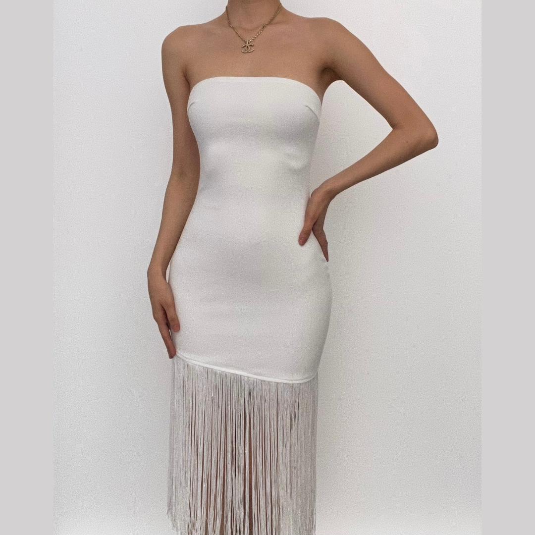 BerryBetty - Sleeveless solid backless tassel tube dress