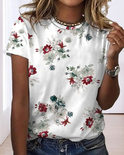 BerryBetty - Round neck floral print short sleeve t-shirt