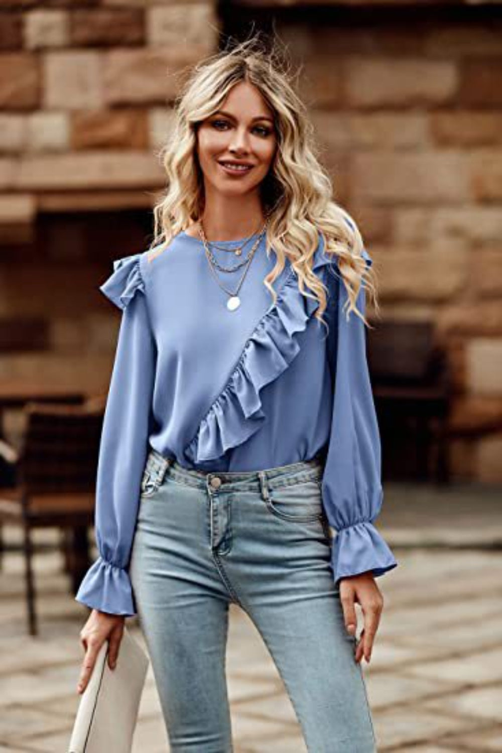 BerryBetty - Ruffled Round Neck Long Sleeve Top