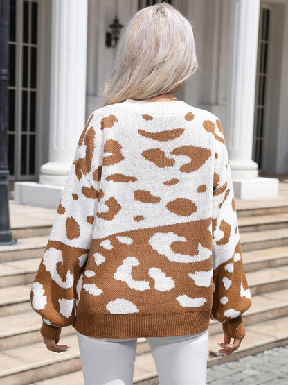 BerryBetty - Leopard Drop Shoulder Sweater