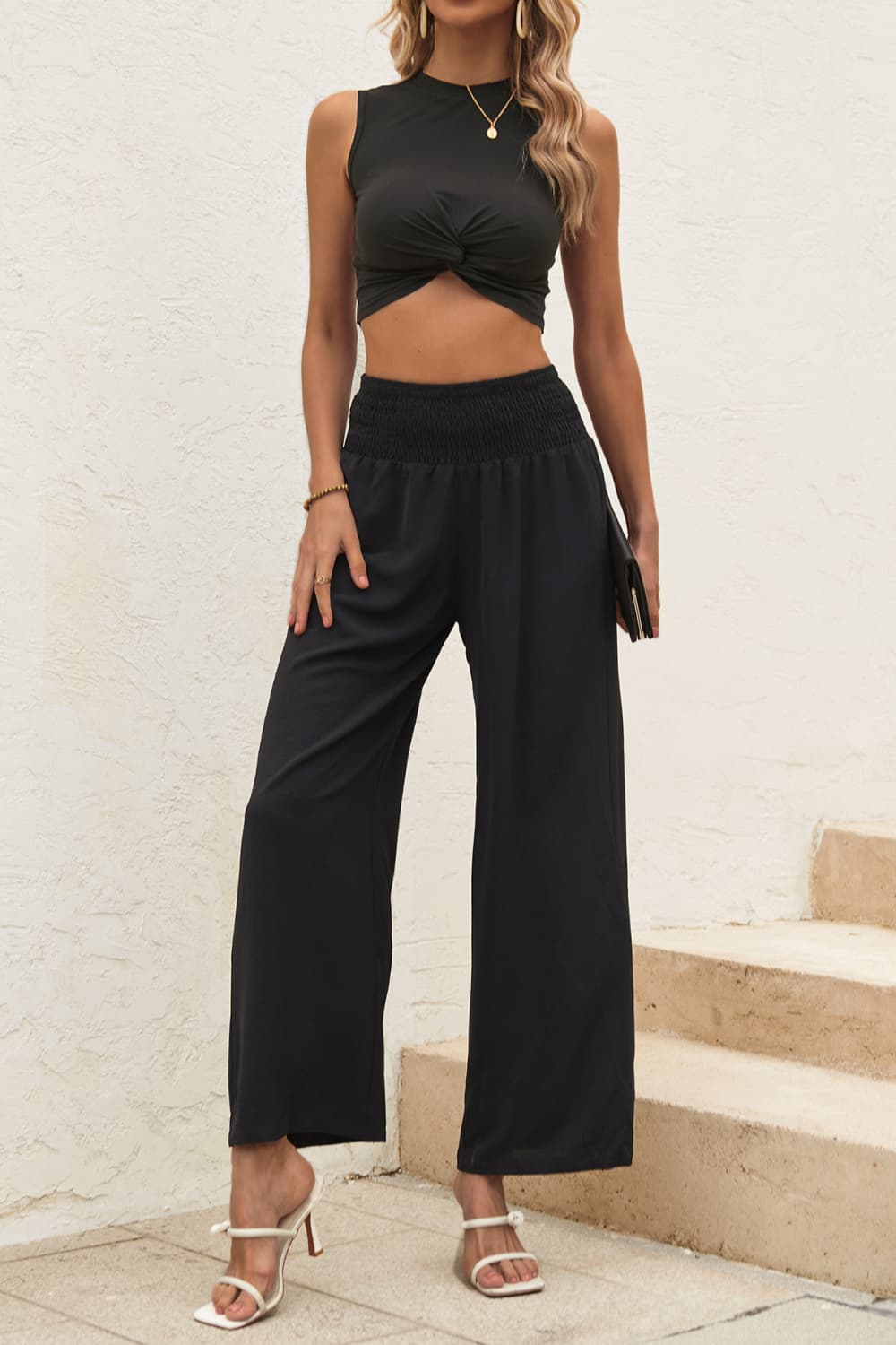 BerryBetty - Twist Front Cropped Tank and Pants Set