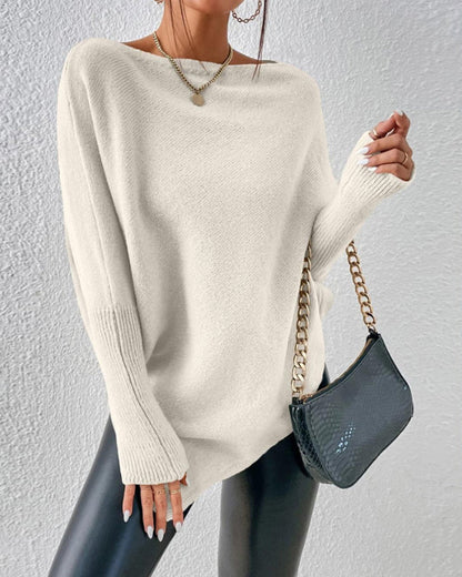 BerryBetty - Solid Color Sweater with Irregular Hem