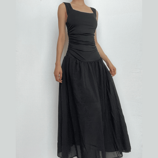 BerryBetty - Square neck ruched backless cap sleeve solid maxi dress