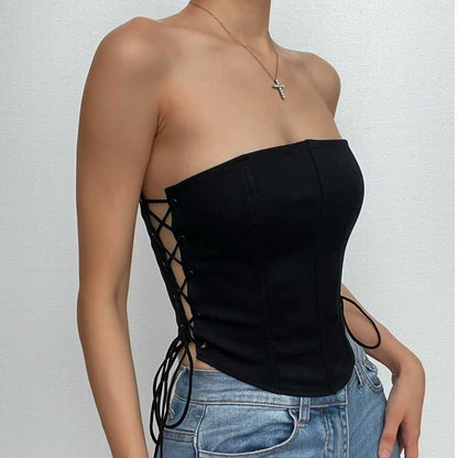 BerryBetty - Lace up side solid bustier crop top