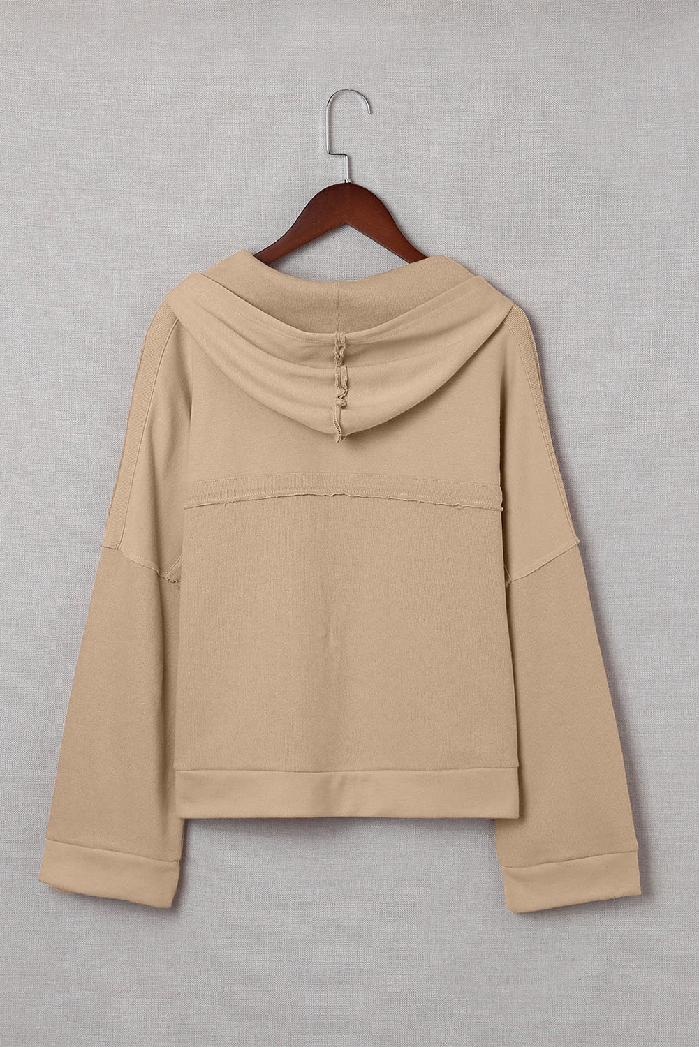 BerryBetty - Khaki Casual Button Solid Patchwork Trim Hoodie