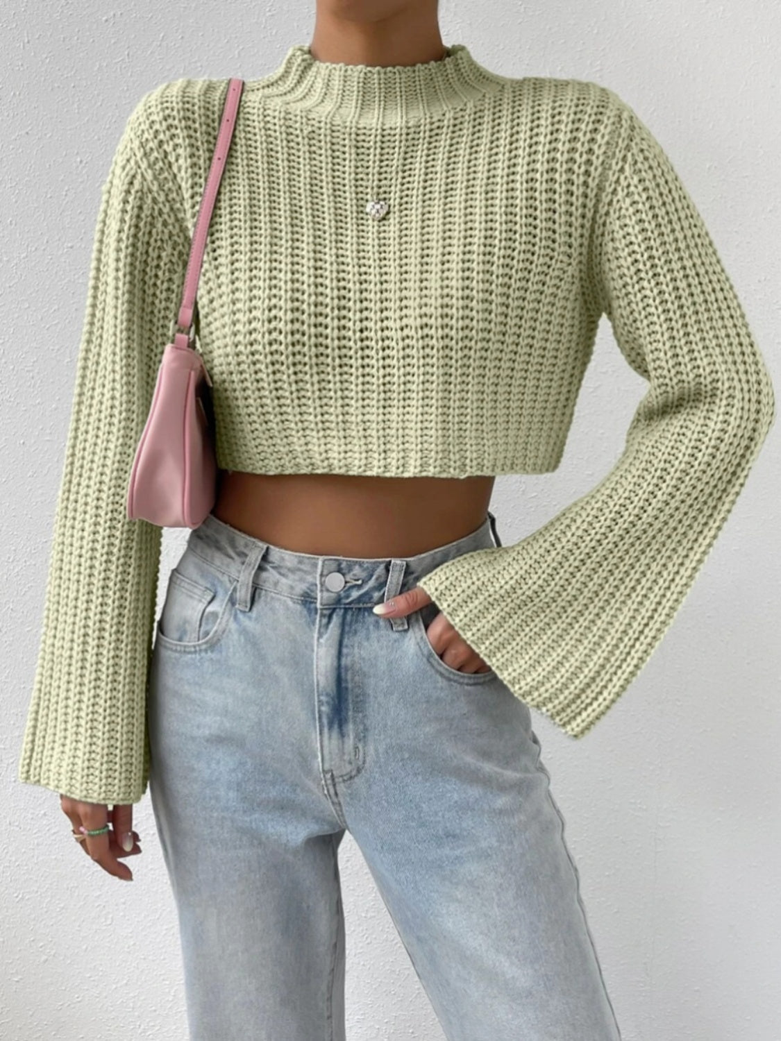 BerryBetty - Mock Neck Long Sleeve Cropped Sweater