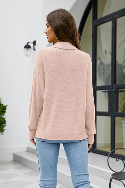 BerryBetty - Mock Neck Dropped Shoulder Long Sleeve Sweater