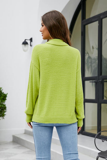 BerryBetty - Mock Neck Dropped Shoulder Long Sleeve Sweater