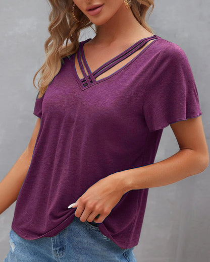 BerryBetty - Solid color Cut Out T-shirt