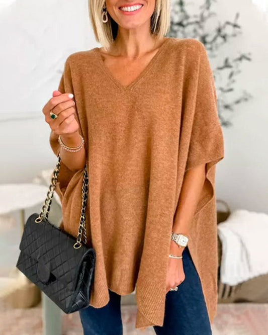 Elegant v-neck Pullover Sweater Khaki 2023 f/w 23BF clothes spring Sweaters sweaters & cardigans Tops/Blouses