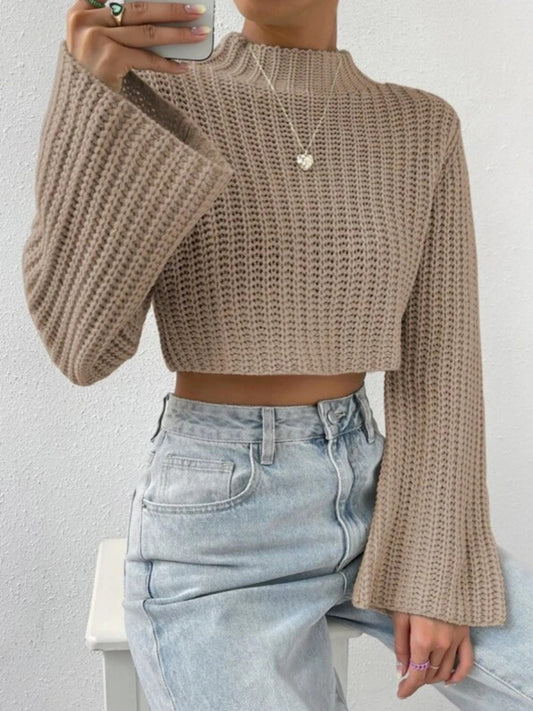 BerryBetty - Mock Neck Long Sleeve Cropped Sweater