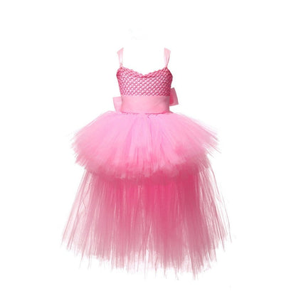 BerryBetty - Black Girls Tutu Dress Tulle V-neck Train Girl Evening Birthday Party Dresses Kids Girl Ball Gown Dress Halloween Costume 1-14YY