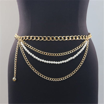 BerryBetty - Beaded faux pearl layered waist chain