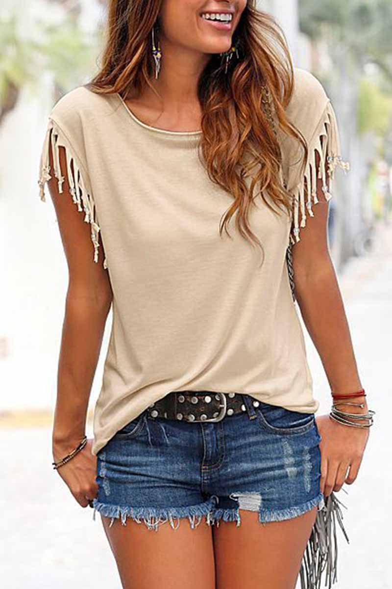 BerryBetty -  Short-sleeve Loose Tassel T-shirt(3 Colors)