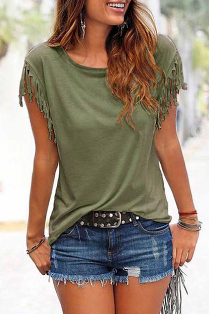 BerryBetty -  Short-sleeve Loose Tassel T-shirt(3 Colors)