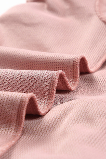 BerryBetty - Pink Solid Ribbed Knit Round Neck Pullover Sweatshirt