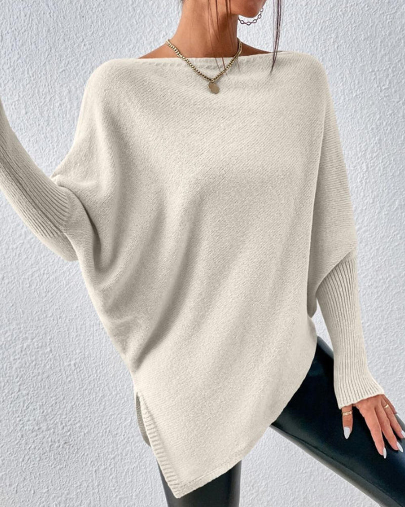 BerryBetty - Solid Color Sweater with Irregular Hem