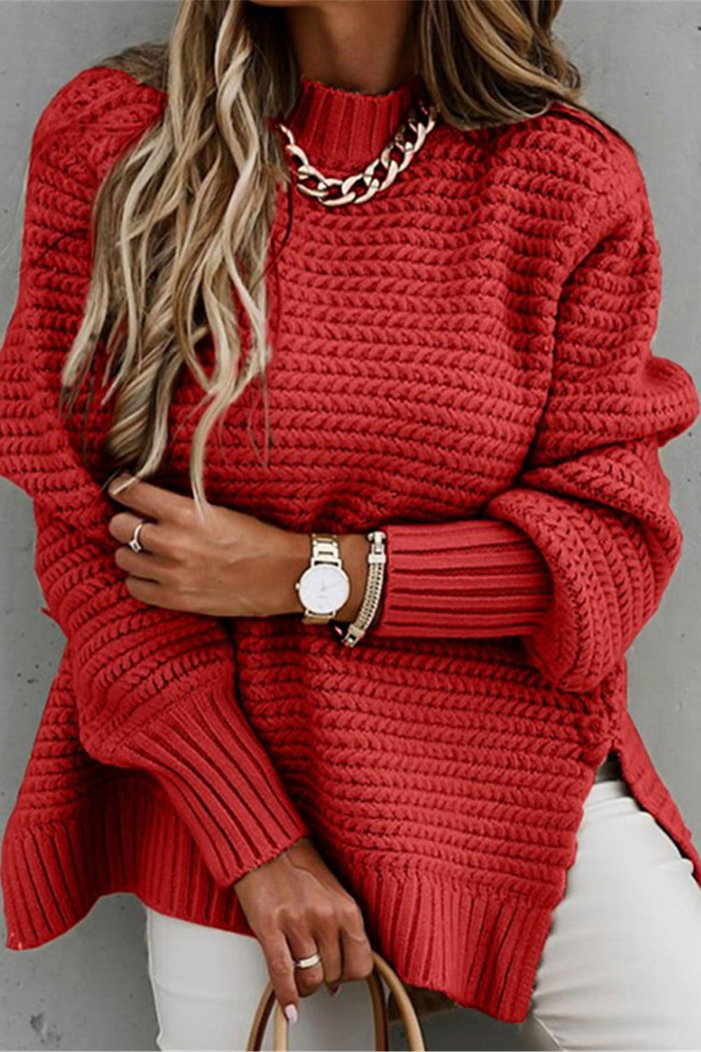 BerryBetty - Round Neck Slit Sweater