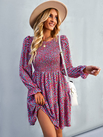 BerryBetty - Women's round neck long sleeve versatile Floral Dress