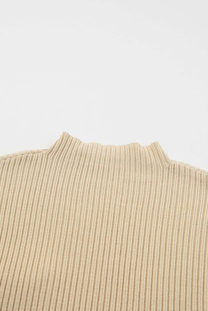 BerryBetty - Oatmeal Patch Pocket Ribbed Knit Short Sleeve Sweater