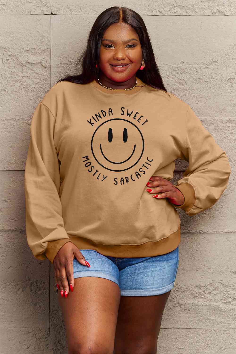 BerryBetty - Simply Love Full Size Smiling Face Graphic Sweatshirt