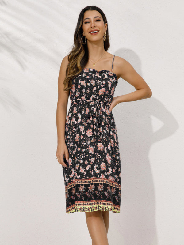 BerryBetty - Women's Fashion Print Slip Dress Midi Dress