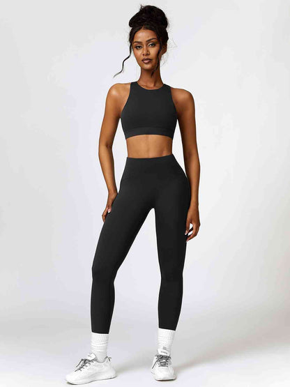 Cutout Cropped Sport Tank and Leggings Set Black activewear Activewear sets clothes Ship From Overseas Z&C