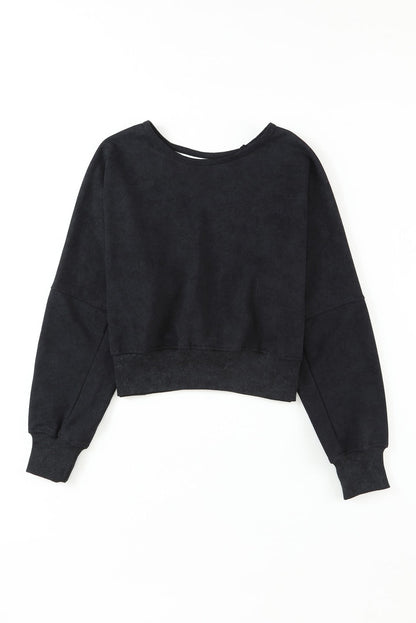 BerryBetty - Black Acid Wash V-shape Open Back Sweatshirt