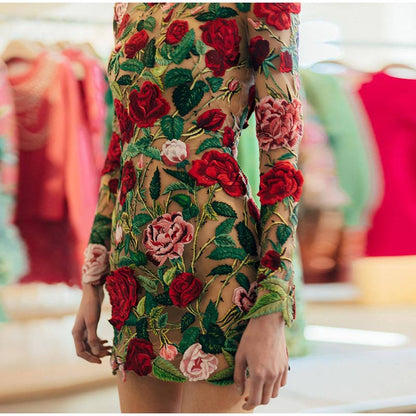 BerryBetty - Ethel Embroidered Lace High Collar Mini Dress