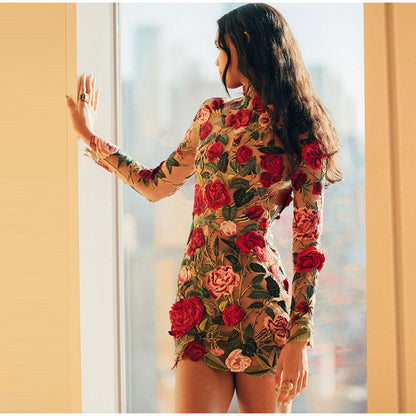 BerryBetty - Ethel Embroidered Lace High Collar Mini Dress