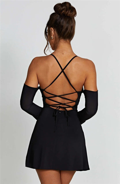 BerryBetty - Regina Pleated Bust Lace Up Back Mini Dress