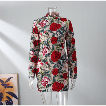 BerryBetty - Ethel Embroidered Lace High Collar Mini Dress