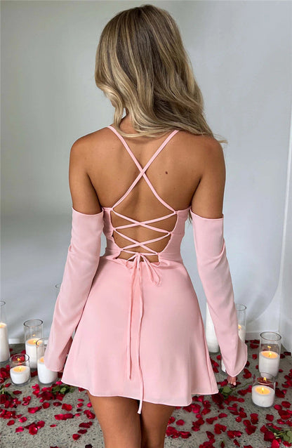 BerryBetty - Regina Pleated Bust Lace Up Back Mini Dress