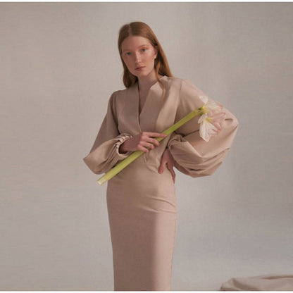 BerryBetty - Audrey V Neck Long Sleeve Midi Dress