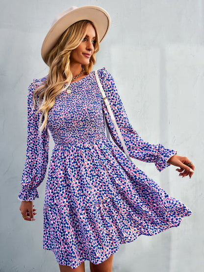 BerryBetty - Women's round neck long sleeve versatile Floral Dress