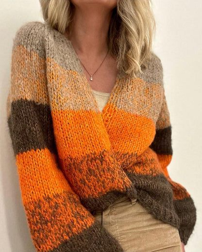 Color Block Loose Cardigan Orange 2023 f/w 23BF clothes discount Sweaters sweaters & cardigans Tops/Blouses