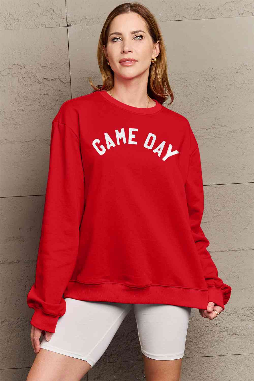 Simply Love Full Size GAME DAY Graphic Sweatshirt Deep Red clothes long sleeve long sleeve top Ship From Overseas Shipping Delay 09/29/2023 - 10/04/2023 Simply Love sweater sweaters Sweatshirt