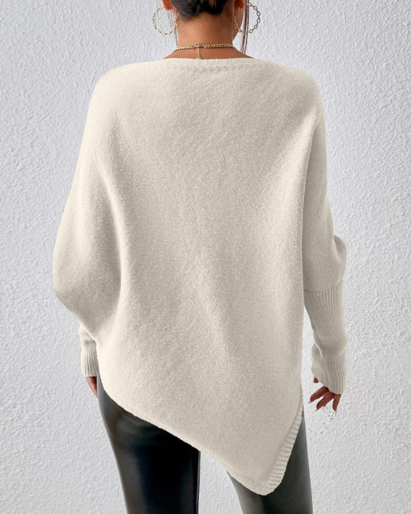 BerryBetty - Solid Color Sweater with Irregular Hem