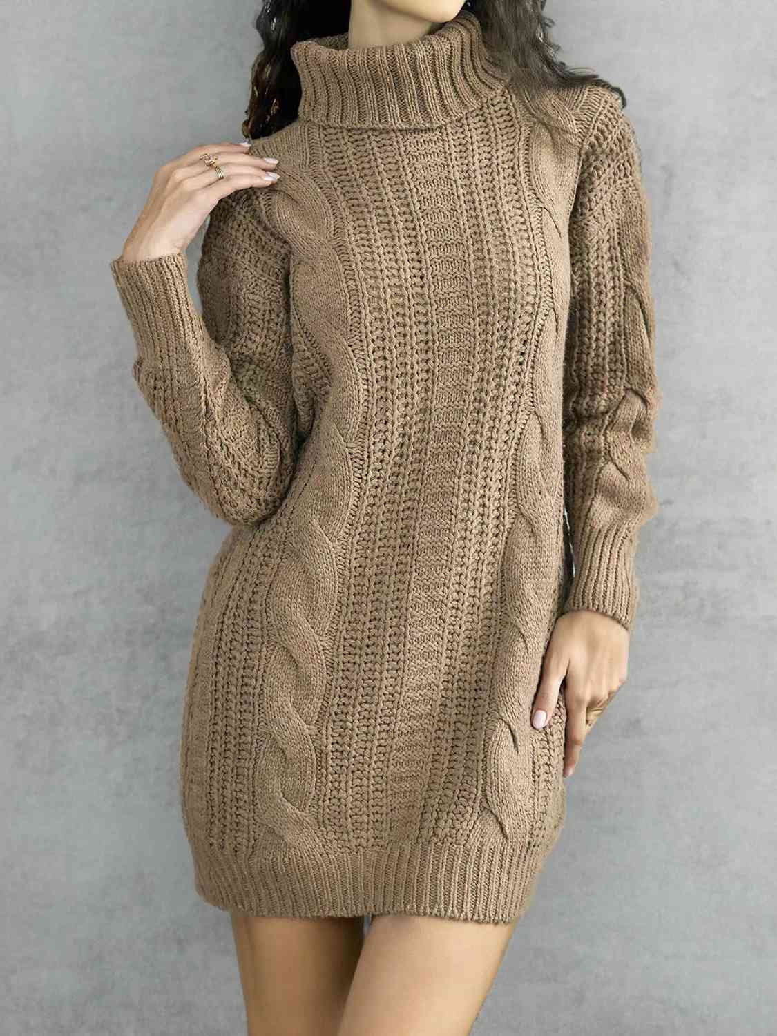 BerryBetty - Turtleneck Ribbed Sweater Dress