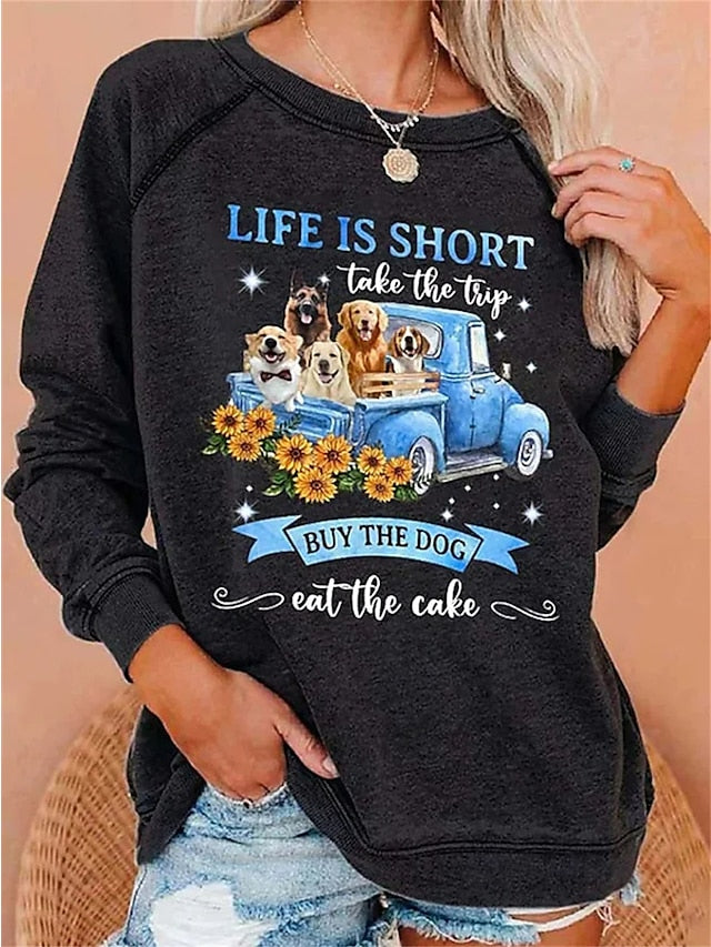 BerryBetty - Women's Hoodie Sweatshirt Pullover Fashion Black Blue Dog Casual Hoodie Long Sleeve Top Micro-elastic Fall & Winter