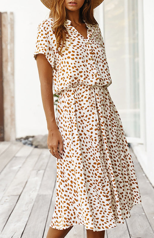 BerryBetty - Women's Polka Dot Short Sleeve Shirt Collar Dress