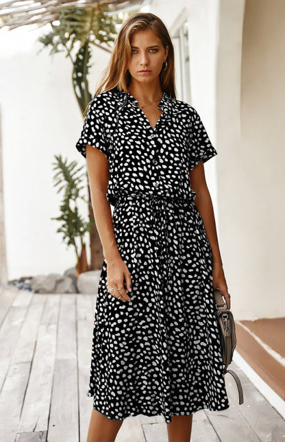 BerryBetty - Women's Polka Dot Short Sleeve Shirt Collar Dress