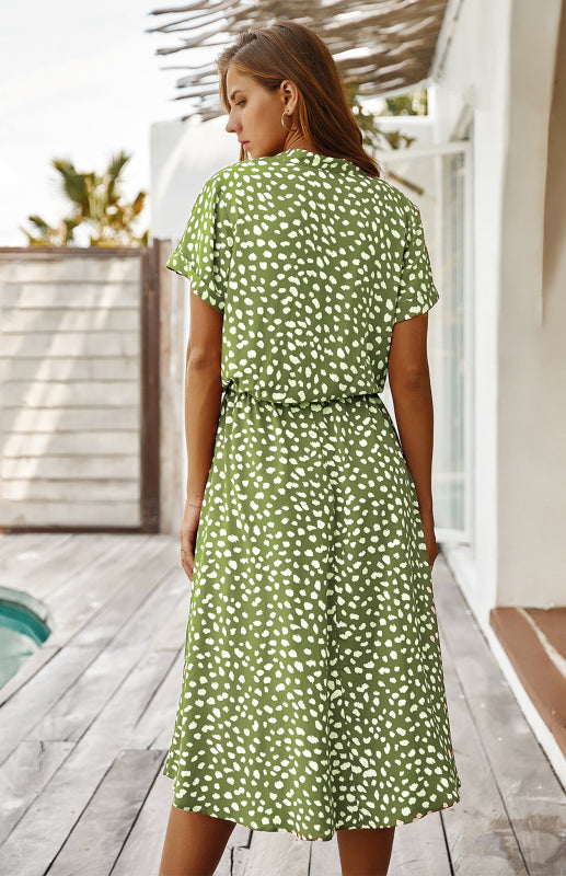 BerryBetty - Women's Polka Dot Short Sleeve Shirt Collar Dress