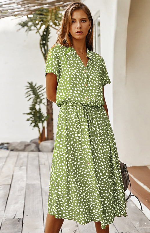 BerryBetty - Women's Polka Dot Short Sleeve Shirt Collar Dress