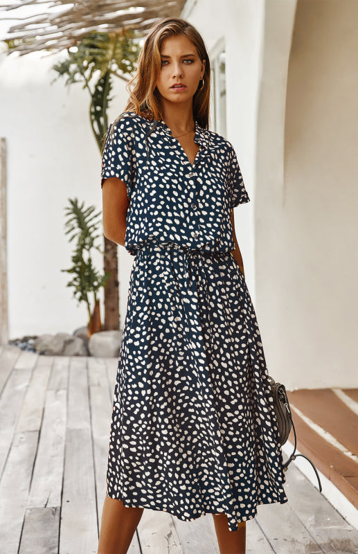 BerryBetty - Women's Polka Dot Short Sleeve Shirt Collar Dress