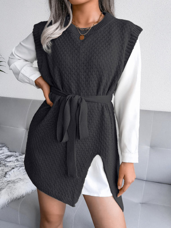 BerryBetty - Women's casual belt vest wool skirt knitted sweater dress