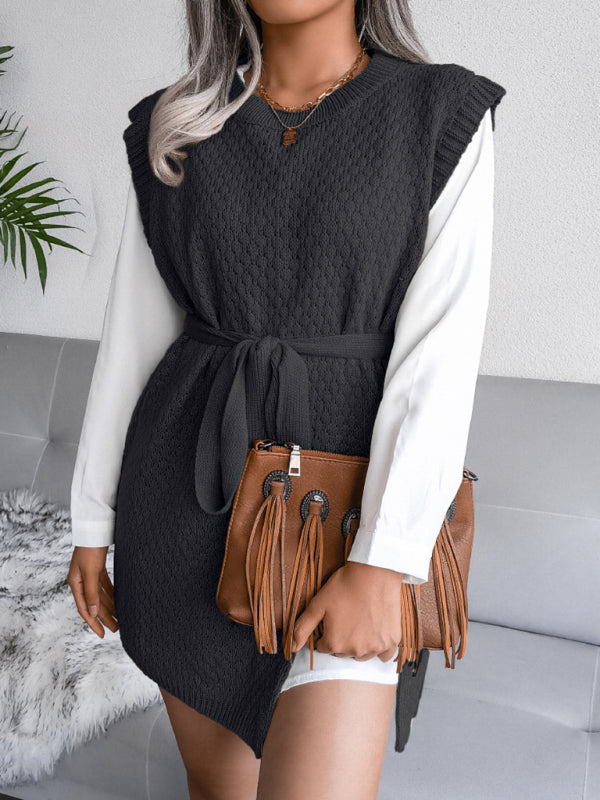 BerryBetty - Women's casual belt vest wool skirt knitted sweater dress
