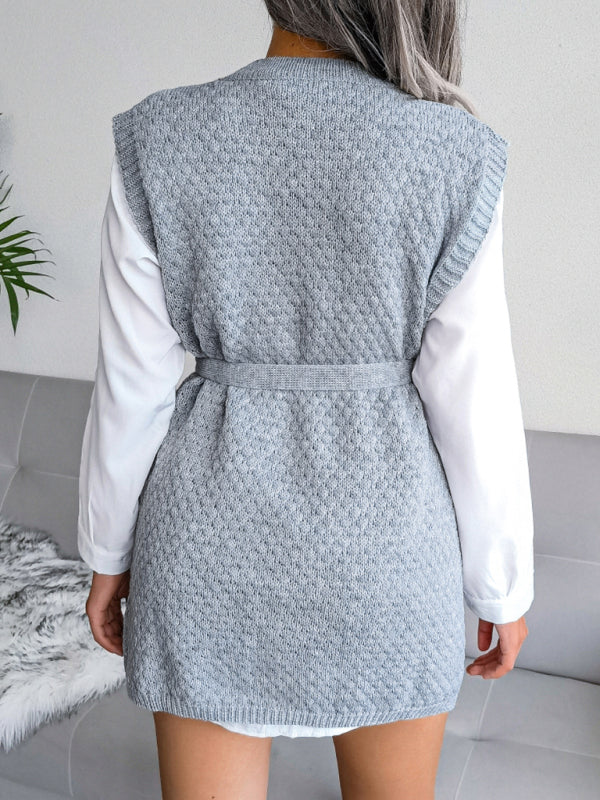 BerryBetty - Women's casual belt vest wool skirt knitted sweater dress