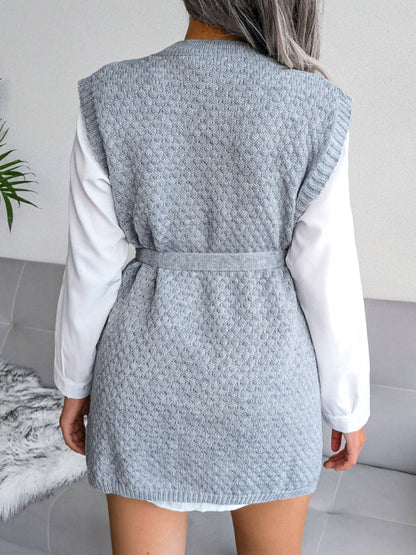 BerryBetty - Women's casual belt vest wool skirt knitted sweater dress
