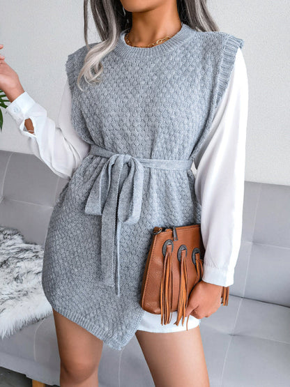 BerryBetty - Women's casual belt vest wool skirt knitted sweater dress